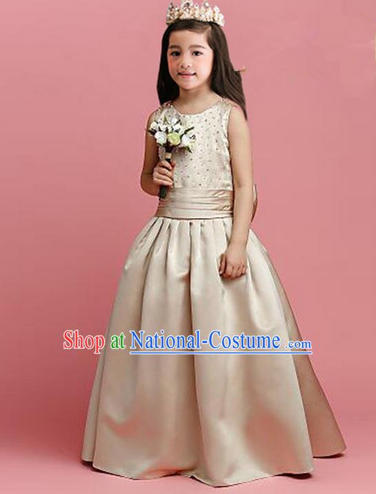 Top Grade Compere Professional Performance Catwalks Costume, Children Chorus Champagne Fairy Formal Dress Modern Dance Baby Princess Ball Gown Long Dress for Girls Kids