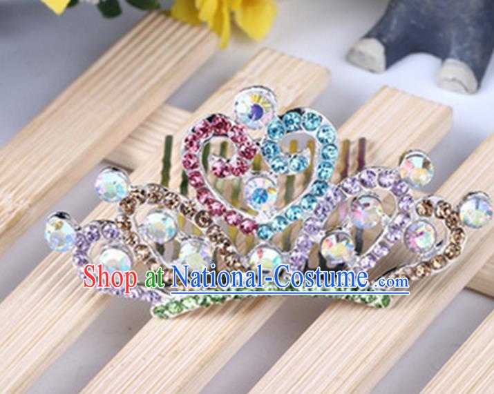 Top Grade Handmade Classical Hair Accessories, Children Baroque Style Colorized Crystal Princess Royal Crown Hair Comb Jewellery for Kids Girls