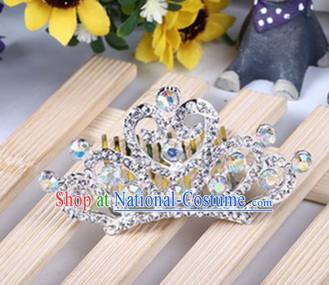 Top Grade Handmade Classical Hair Accessories, Children Baroque Style White Crystal Princess Royal Crown Hair Comb Jewellery for Kids Girls