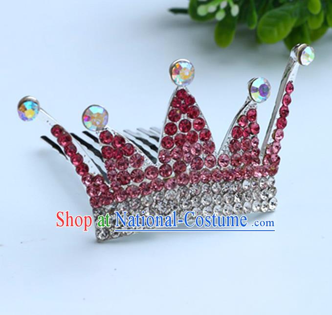 Top Grade Handmade Classical Hair Accessories, Children Baroque Style Red Crystal Baby Princess Royal Crown Twist Inserted Comb Hair Comb Jewellery for Kids Girls