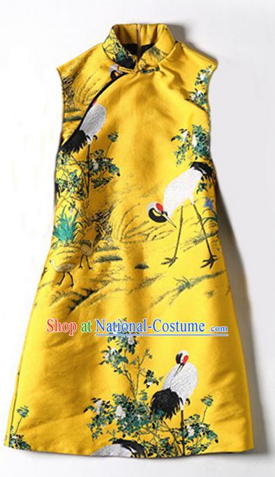 Top Grade Professional Compere Performance China Style Catwalks Costume, Children Chorus Singing Group Golden Cheongsam Full Dress Modern Dance Dress for Girls Kids