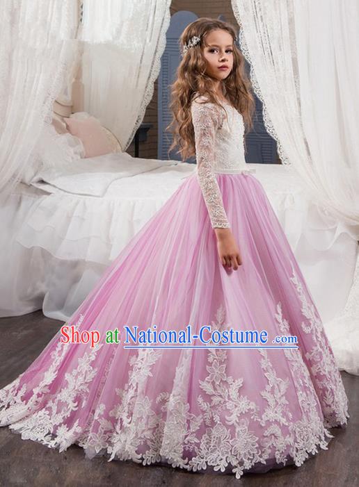 Top Grade Compere Professional Performance Catwalks Costume, Children Chorus Flower Fairy Wedding Formal Dress Modern Dance Baby Princess Ball Gown Long Trailing Dress for Girls Kids