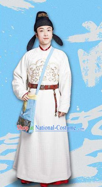 Traditional Ancient Chinese Elegant Minister Costume and Handmade Hat Complete Set, Chinese Television Drama Concubine Meng Comes Across Chinese Tang Dynasty Scholar Clothing for Men