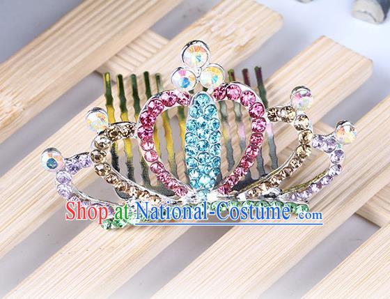 Top Grade Handmade Classical Hair Accessories, Children Baroque Style Colorized Crystal Baby Princess Little Alloy Royal Crown Twist Inserted Comb Hair Comb Jewellery for Kids Girls