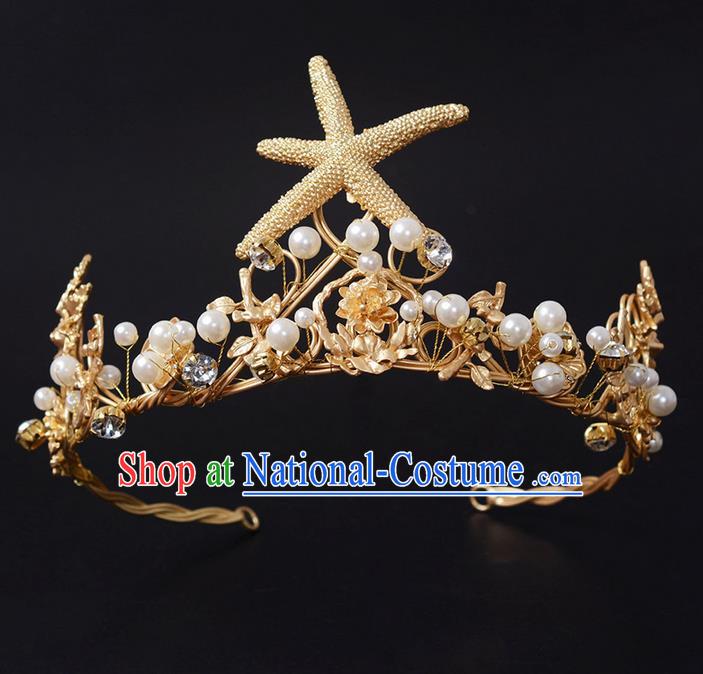 Top Grade Handmade Classical Hair Jewelry Accessories, Children Baroque Style Crystal Baby Princess Starfish Royal Crown Hair Clasp for Kids Girls