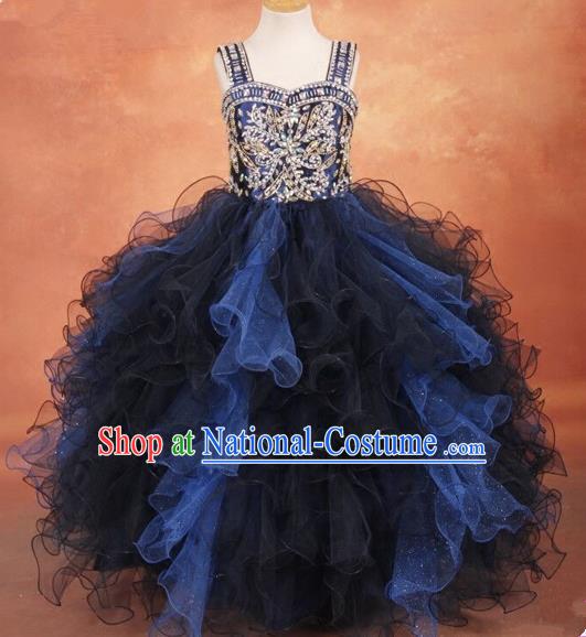 Top Grade Compere Professional Performance Catwalks Costume, Children Chorus Bubble Full Dress Modern Dance Baby Princess Modern Fancywork Ball Gown Dress for Girls