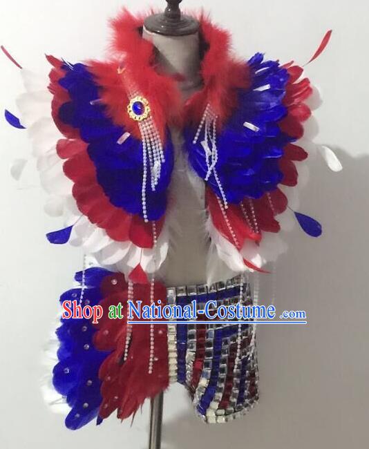 Top Grade Compere Professional Performance Catwalks Swimsuit Costume, Children Chorus Orange Feather Cappa Modern Dance Modern Fancywork Clothing for Boys Kids