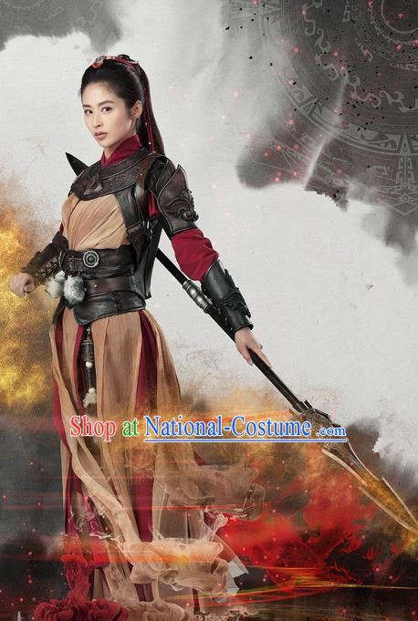 Traditional Ancient Chinese Swordswoman Armour Costume, Chinese Ming Dynasty Chivalrous Heroine Battle Suit, Cosplay Chinese Television Swords of Legends Hanfu Clothing for Women