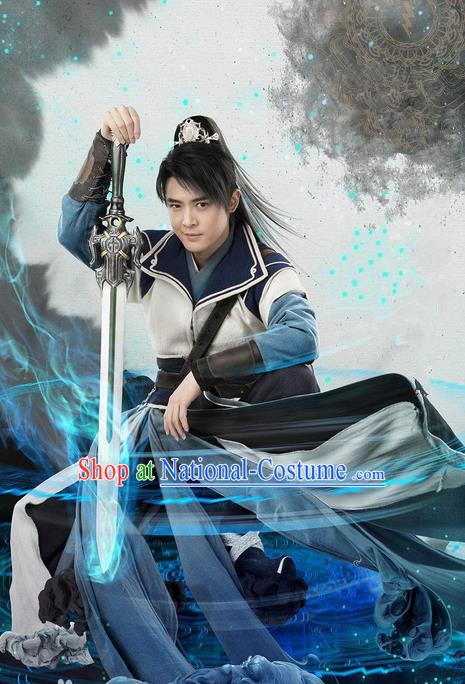 Traditional Chinese Ancient Chivalrous Kawaler Costume, Chinese Ming Dynasty Swordsman Suit, Chinese Television Swords of Legends Knight Clothing for Men