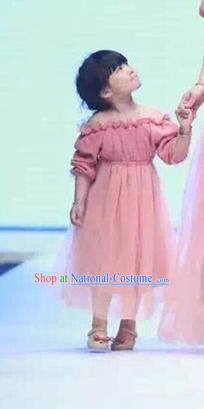 Top Grade Compere Professional Performance Catwalks Parent-child Costume, Children Chorus Pink Bubble Full Dress Modern Dance Baby Princess Modern Fancywork Ball Gown Long Dress for Women for Kids