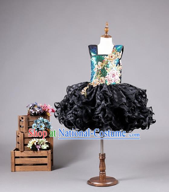 Top Grade Compere Professional Performance Catwalks Costume, Children Chorus Wedding Veil Bubble Full Dress Modern Dance Baby Princess Modern Fancywork Short Dress for Girls Kids