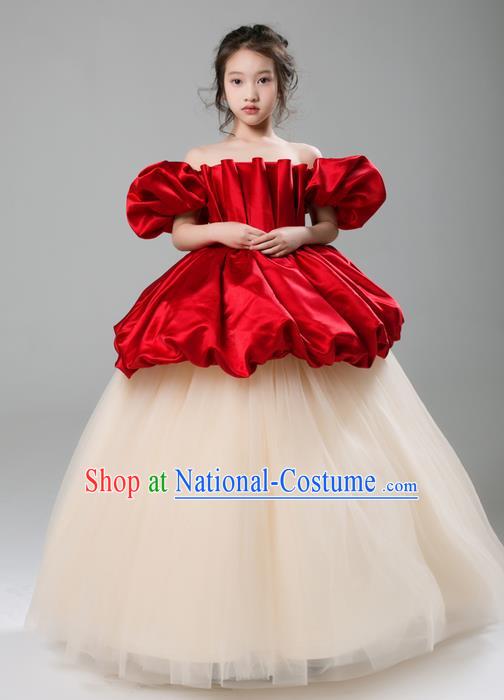 Top Grade Compere Professional Performance Catwalks Costume, Children Chorus Customize Bubble Full Dress Modern Dance Baby Princess Modern Fancywork Ball Gown Long Dress for Girls Kids