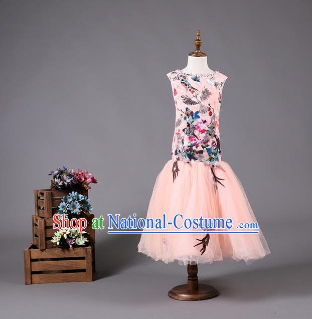 Top Grade Compere Professional Performance Catwalks Costume, Children Chorus Pink Fishtail Cheongsam Full Dress Modern Dance Baby Princess Modern Fancywork Ball Gown Long Mermaid Dress for Girls Kids