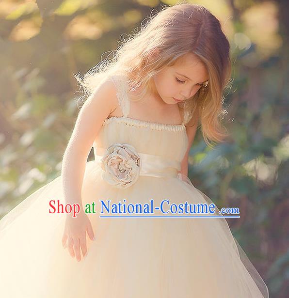 Top Grade Compere Professional Performance Catwalks Costume, Children Chorus Handmade Customize Champagne Bubble Full Dress Modern Dance Baby Princess Modern Fancywork Ball Gown Dress for Girls Kids