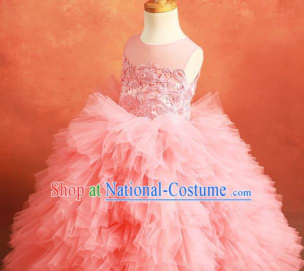 Top Grade Compere Professional Performance Catwalks Costume, Children Chorus Customize Pink Wedding Bubble Full Dress Modern Dance Baby Princess Modern Fancywork Ball Gown Short Dress for Girls Kids