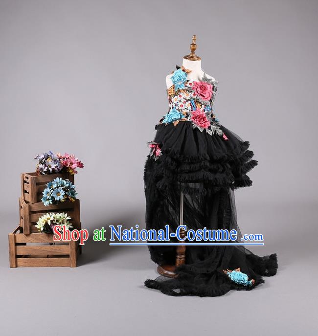 Top Grade Compere Professional Performance Catwalks Costume, Children Chorus Customize Backless Bubble Full Dress Modern Dance Baby Princess Modern Fancywork Long Trailing Dress for Girls Kids