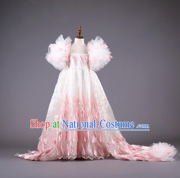 Top Grade Compere Professional Performance Catwalks Costume, Children Chorus Customize Champagne Wedding Bubble Full Dress Modern Dance Baby Princess Modern Fancywork Long Trailing Dress for Girls Kids