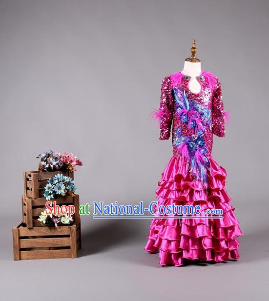 Top Grade Compere Professional Performance Catwalks Costume, Children Chorus Customize Fishtail Bubble Full Dress Modern Dance Baby Princess Modern Fancywork Long Ball Gown Mermaid Dress for Girls Kids