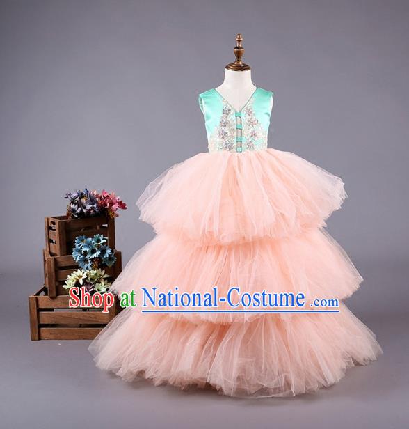 Top Grade Professional Compere Performance Catwalks Costume, Children Chorus Customize Bubble Full Dress Modern Dance Baby Princess Modern Fancywork Ball Gown Dress for Girls Kids