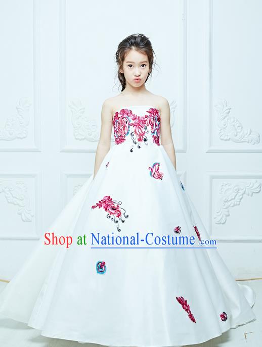 Top Grade Professional Compere Performance Catwalks Costume, Children Chorus Customize Flower Fairy Wedding Bubble Trailing Full Dress Modern Dance Baby Queen Modern Fancywork Long Ball Gown Dress for Girls Kids