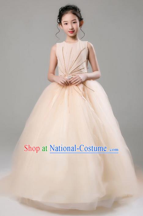 Top Grade Professional Compere Performance Catwalks Costume, Children Chorus Wedding Veil Full Dress Modern Dance Baby Princess Modern Fancywork Ball Gown Dress for Girls Kids