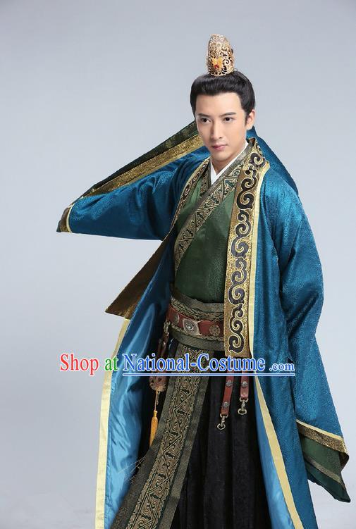 Traditional Chinese Ancient Prince Costume and Headwear Complete Set, Tokgo World China Northern and Southern Dynasties Nobility Childe Hanfu Clothing for Men