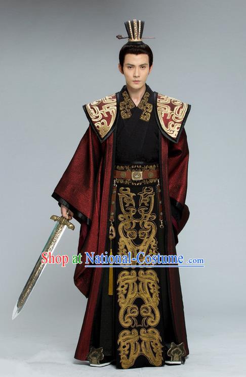 Traditional Chinese Ancient Nobility Childe Costume, Tokgo World China Northern and Southern Dynasties Prince General Hanfu Clothing and Headwear Complete Set for Men