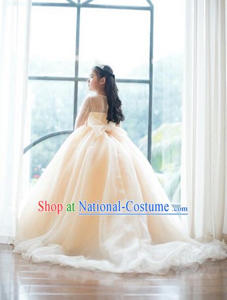 Top Grade Compere Professional Performance Catwalks Swimsuit Costume, Children Chorus Customize Wedding Veil Full Dress Modern Dance Baby Princess Modern Fancywork Long Trailing Clothing for Girls Kids