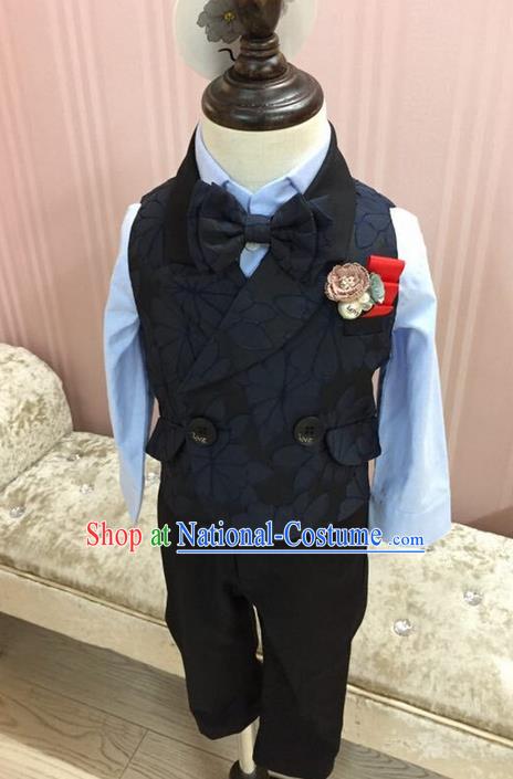 Top Grade Compere Professional Performance Catwalks Blazer Costume Complete Set, Children Chorus Customize Black Tuxedo Suits Modern Dance Modern Fancywork Little Gentleman Clothing for Boys Kids