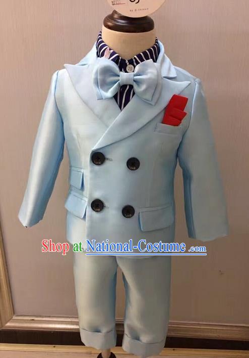 Top Grade Compere Professional Performance Catwalks Blazer Costume Complete Set, Children Chorus Customize Grey Tuxedo Suits Modern Dance Modern Fancywork Little Gentleman Clothing for Boys Kids