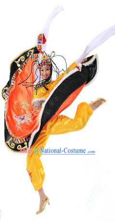 Traditional Chinese Yangge Fan Dancing Costume and Accessories