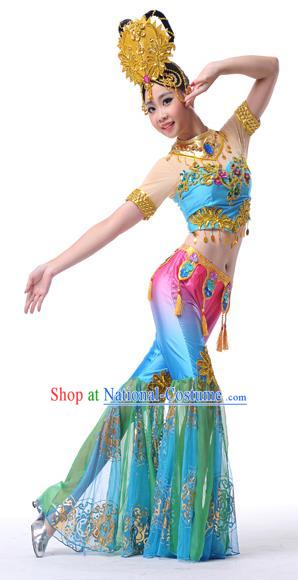 Traditional Chinese Ancient Flying Dance Yangge Fan Dance Dress, Folk Dance Yangko Clothing for Women