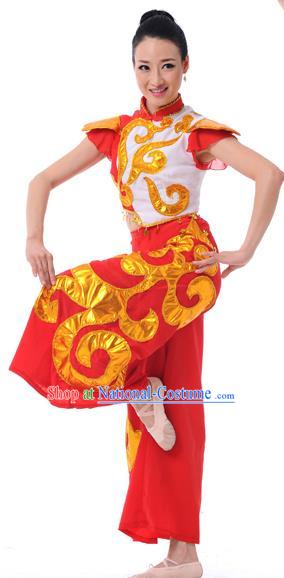 Traditional Chinese Classical Dance Yangge Fan Dancing Costume, Folk Dance Drum Dance Uniform Yangko Costume Complete Set for Women