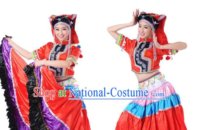 Traditional Chinese Yangge Fan Dancing Costume and Accessories