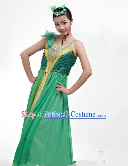 Chinese Classic Stage Performance Chorus Singing Group Dance Costumes, Opening Dance Competition Green Dress, Classic Dance Clothing for Women