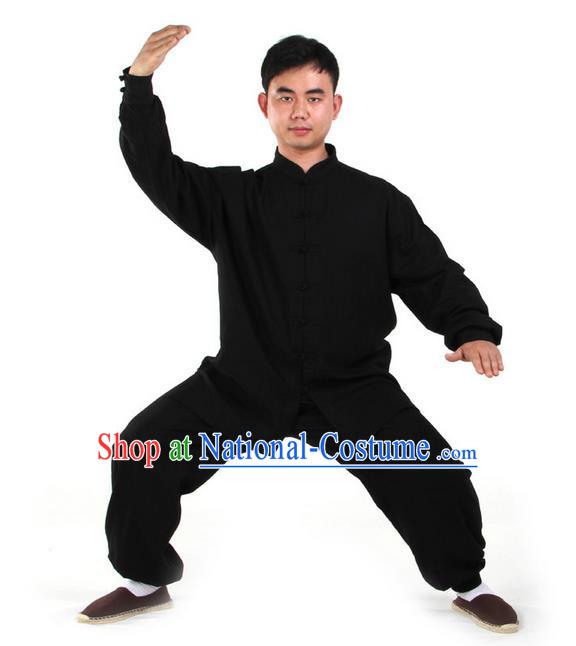 Top Kung Fu Costume Martial Arts Black Suits Pulian Clothing, Training Costume Tai Ji Uniforms Gongfu Shaolin Wushu Tai Chi Clothing for Men