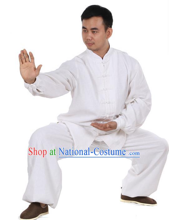 Top Kung Fu Costume Martial Arts White Suits, Training Costume Pulian Clothing Tai Ji Uniforms Gongfu Shaolin Wushu Tai Chi Clothing for Men