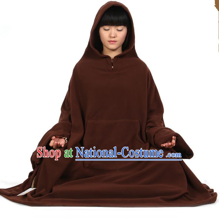 Top Kung Fu Costume Martial Arts Brownness Cloak Pulian Clothing, Tai Ji Mantle Gongfu Shaolin Wushu Tai Chi Meditation Cape for Women