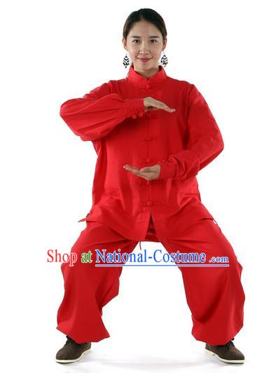 Top Kung Fu Costume Pulian Clothing Martial Arts Red Linen Suits, Training Costume Tai Ji Uniforms Gongfu Shaolin Wushu Tai Chi Clothing for Women