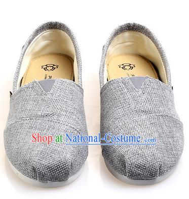 Top Grade Kung Fu Martial Arts Shoes Pulian Zen Shoes, Chinese Traditional Tai Chi Linen Light Grey Shoes Monk Shoe for Women for Men