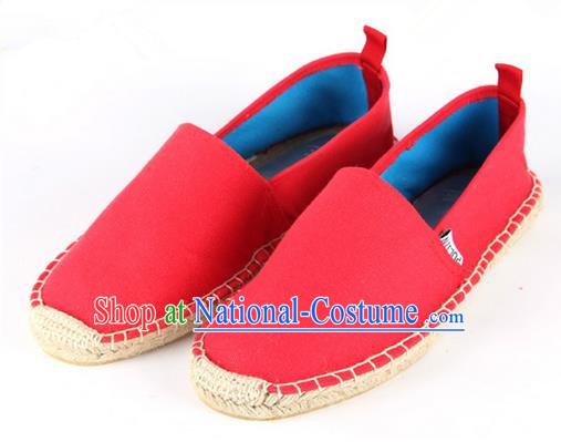 Top Grade Kung Fu Martial Arts Shoes Pulian Shoes, Chinese Traditional Tai Chi Linen Red Shoes Monk Straw Cloth Shoes for Women for Men