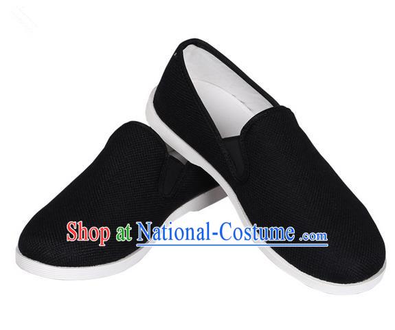 Top Grade Kung Fu Martial Arts Shoes Pulian Shoes, Chinese Traditional Tai Chi Linen Black Shoes Cloth Zen Shoes for Women for Men