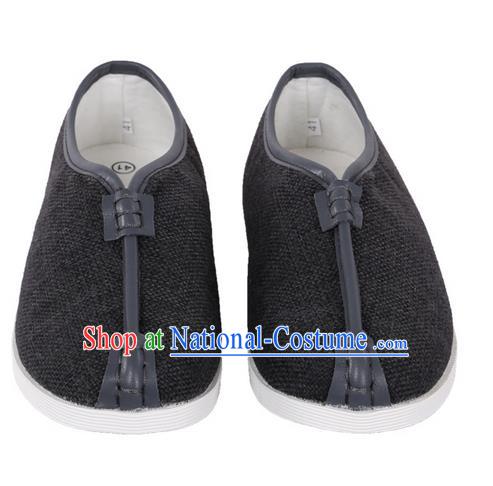 Top Grade Kung Fu Martial Arts Shoes Pulian Shoes, Chinese Traditional Tai Chi Linen Shoes Cloth Zen Deep Grey Shoes for Women for Men