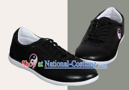 Top Grade Kung Fu Martial Arts Shoes Pulian Shoes, Chinese Traditional Tai Chi Imitation Leather Black Shoes for Women for Men