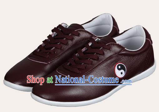 Top Grade Kung Fu Martial Arts Shoes Pulian Shoes, Chinese Traditional Tai Chi Imitation Leather Brown Shoes for Women for Men