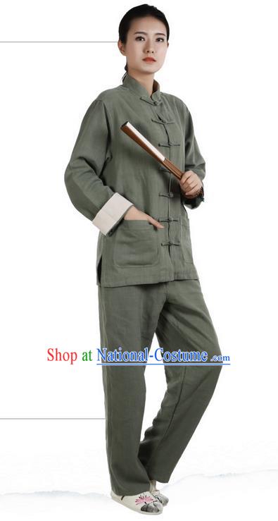 Traditional Chinese Kung Fu Costume Martial Arts Green Ramine Suits Pulian Meditation Clothing, Tai Ji Uniforms Wushu Tai Chi Zen Clothing for Women for Men