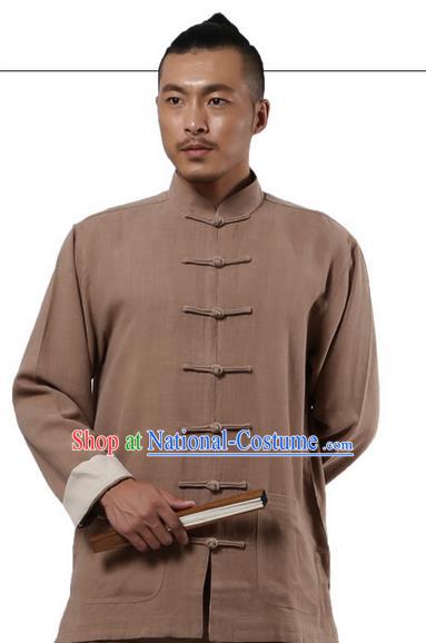 Traditional Chinese Kung Fu Costume Martial Arts Khaki Ramine Suits Pulian Meditation Clothing, Tai Ji Uniforms Wushu Tai Chi Zen Clothing for Women for Men