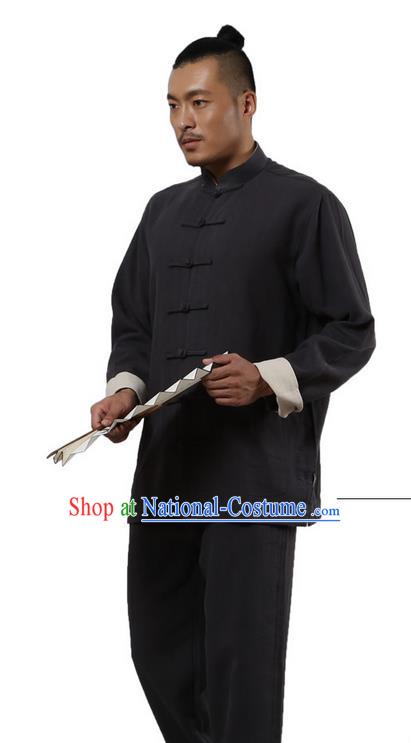 Traditional Chinese Kung Fu Costume Martial Arts Black Ramine Suits Pulian Meditation Clothing, Tai Ji Uniforms Wushu Tai Chi Zen Clothing for Women for Men