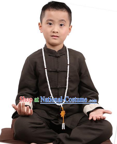 Traditional Chinese Kung Fu Costume, Children Martial Arts Linen Long Sleeve Suits Pulian Clothing, China Tang Suit Tai Chi Meditation Grey Uniforms for Kids