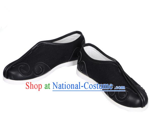 Top Chinese Traditional Tai Chi Black Linen Shoes Kung Fu Pulian Shoes Martial Arts Shoes for Men